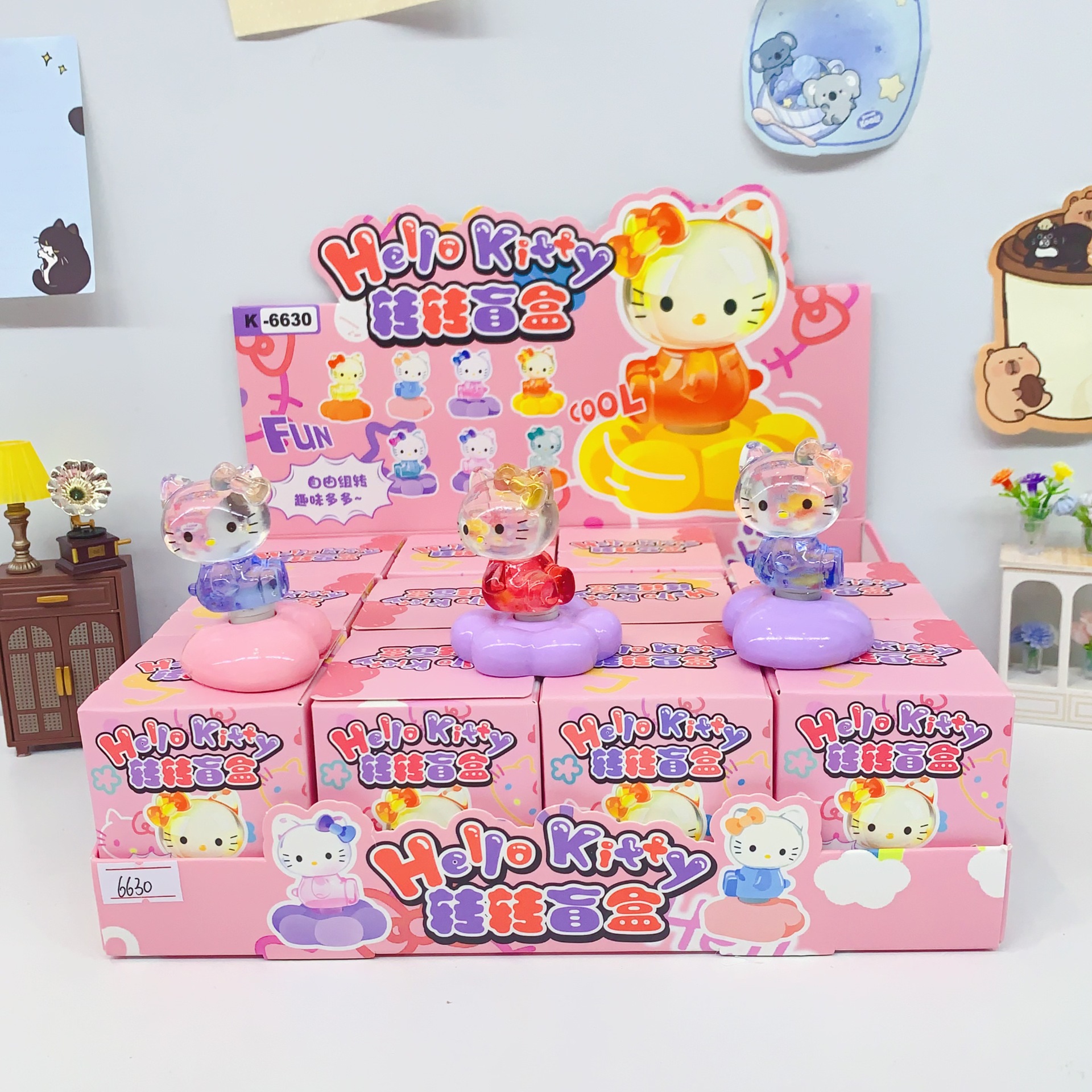 New Sanrio Kt Cat Series Rotating Blind Box Fun Draw Box with Built-In Rotating Base Cute Figurine Toy
