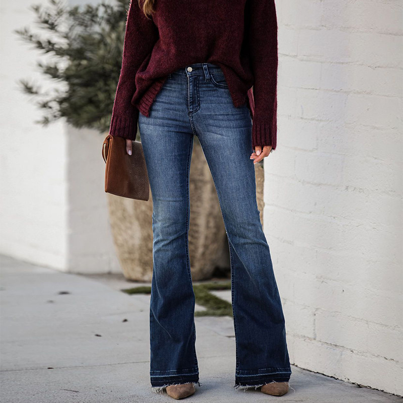 Venta directa de fábrica, jeans de mujer para comercio exterior transfronterizo europeo y americano 2025, pantalones acampanados de cintura alta, elásticos, ajustados y deshilachados a la moda. image 2