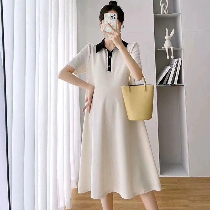 Платье для беременных, юбка, летняя одежда, с коротким рукавом