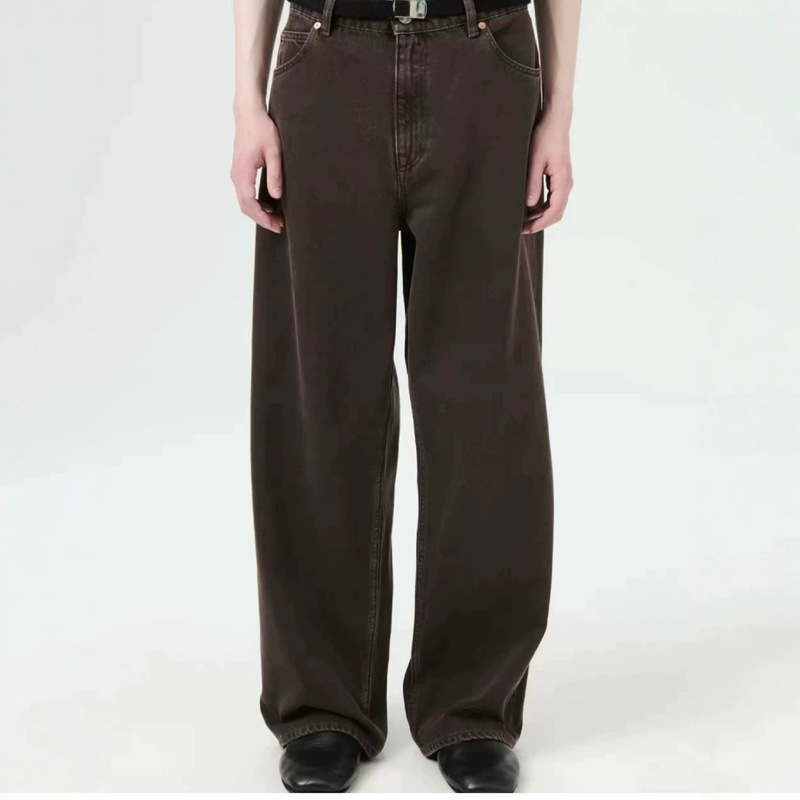High-end OL-style casual basic retro brown loose-fitting custom-dyed unisex jeans