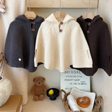 2025儿童连帽斗篷宝宝外出防风开衫洋气针织披风中小童毛线衣外套