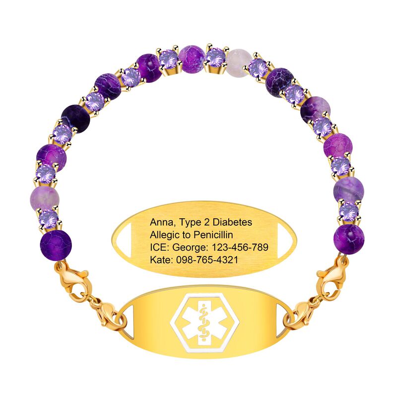 New 6MM bone marrow jade purple crack medical logo ID detachable multi-function bracelet, in stock wholesale