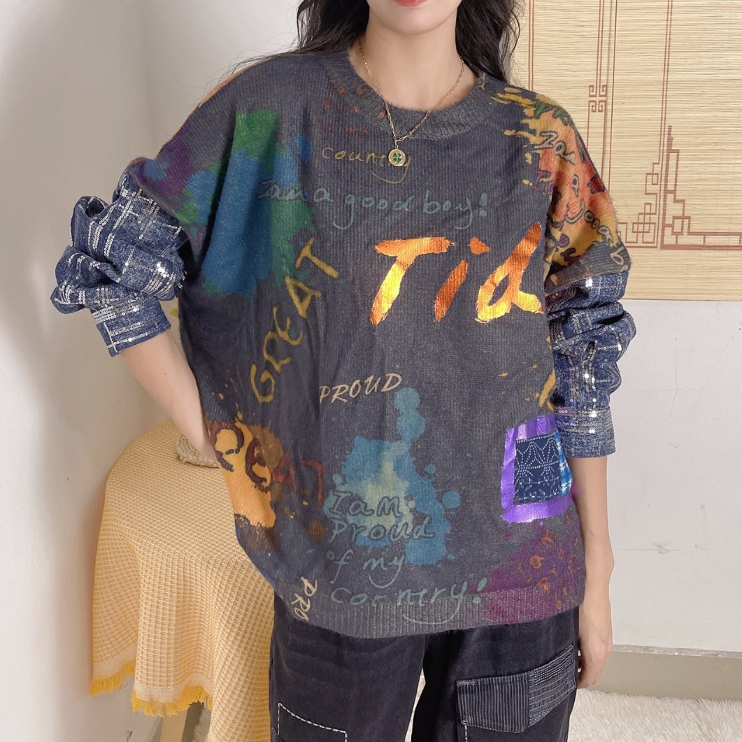 (2개) 스웨터 가공 맞춤형 디지털 인쇄 프라이드 컬러 디자인 센스 니트 스웨터 드로잉 및 샘플 인쇄 SHANTOU 소스 공장