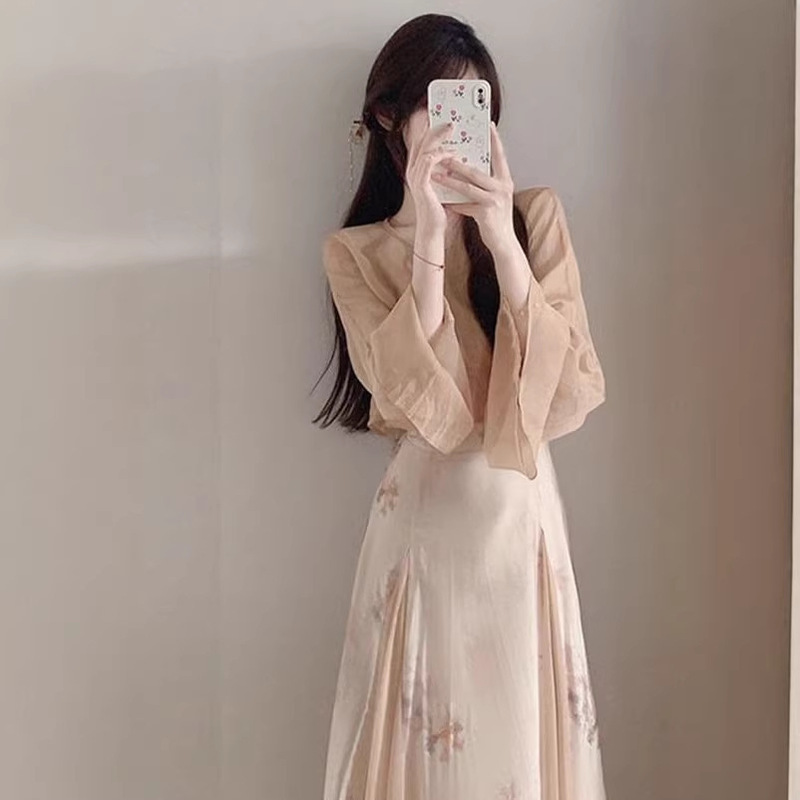 New Chinese-Style Fashion National Style Zen-Inspired Dress Set for Women, Spring New Elegant Two-Piece Set with a Strap Dress and Cardigan