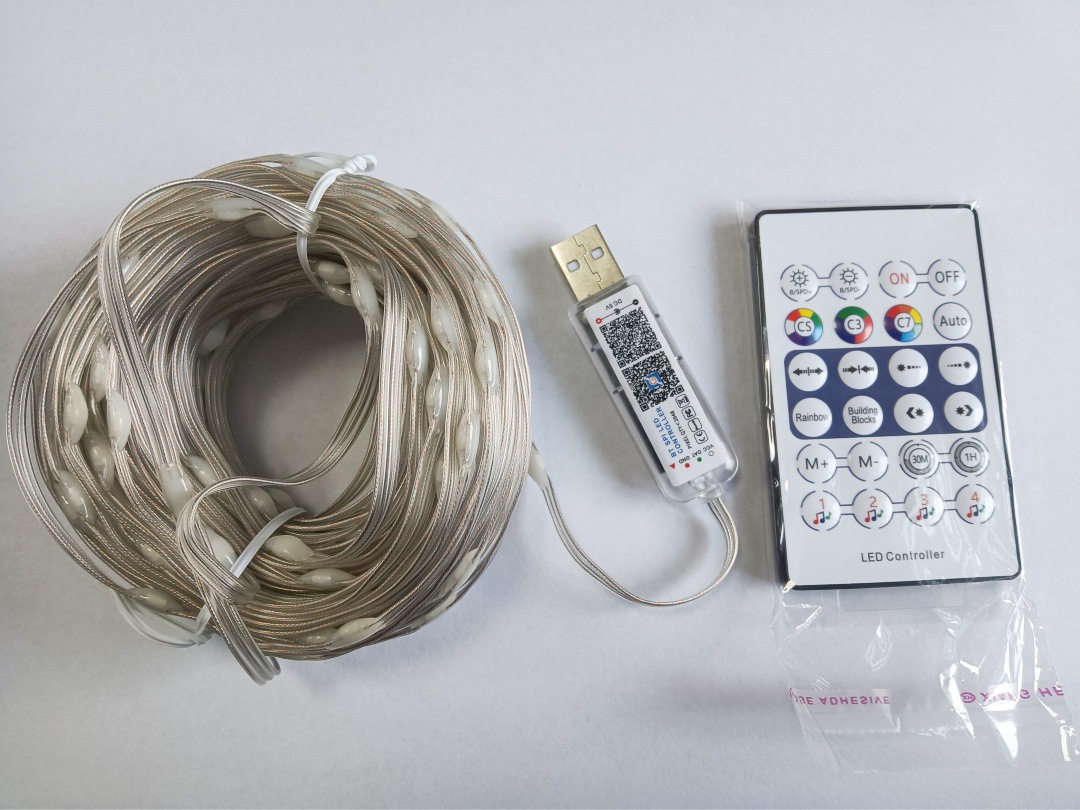 Suministro Exclusivo Transfronterizo de Nueva Cadena de Luces LED con Control Remoto Bluetooth, Control por Aplicación, Diseño Fantasía, Cable de Cuero, para Decoración Navideña de Árboles, RGB