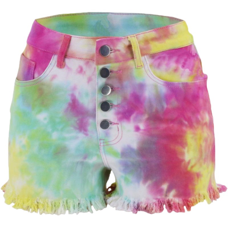 Primavera 2023 celebridad de Internet en stock tie-dyed vaina apretado en stock suministro directo Amazon deseo pantalones cortos de mezclilla de las mujeres