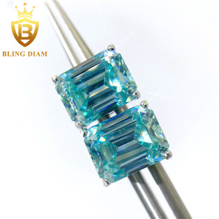 INS new hot selling S925 silver set blue green emerald moissanite earrings earrings wholesale supply simple earrings