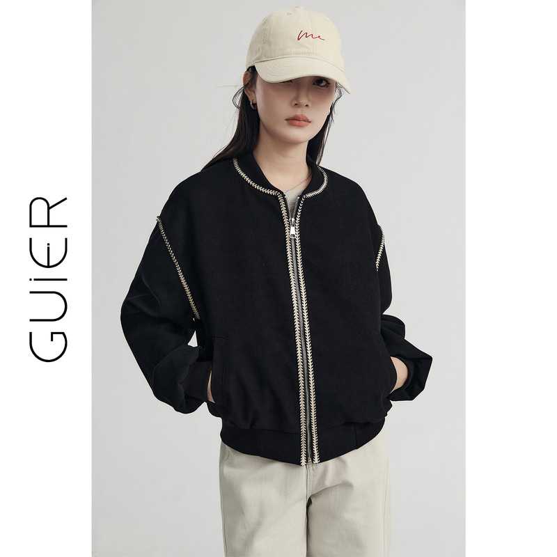 「GUIER」黑色棒球服外套女春季2025新款宽松休闲百搭感上衣|undefined