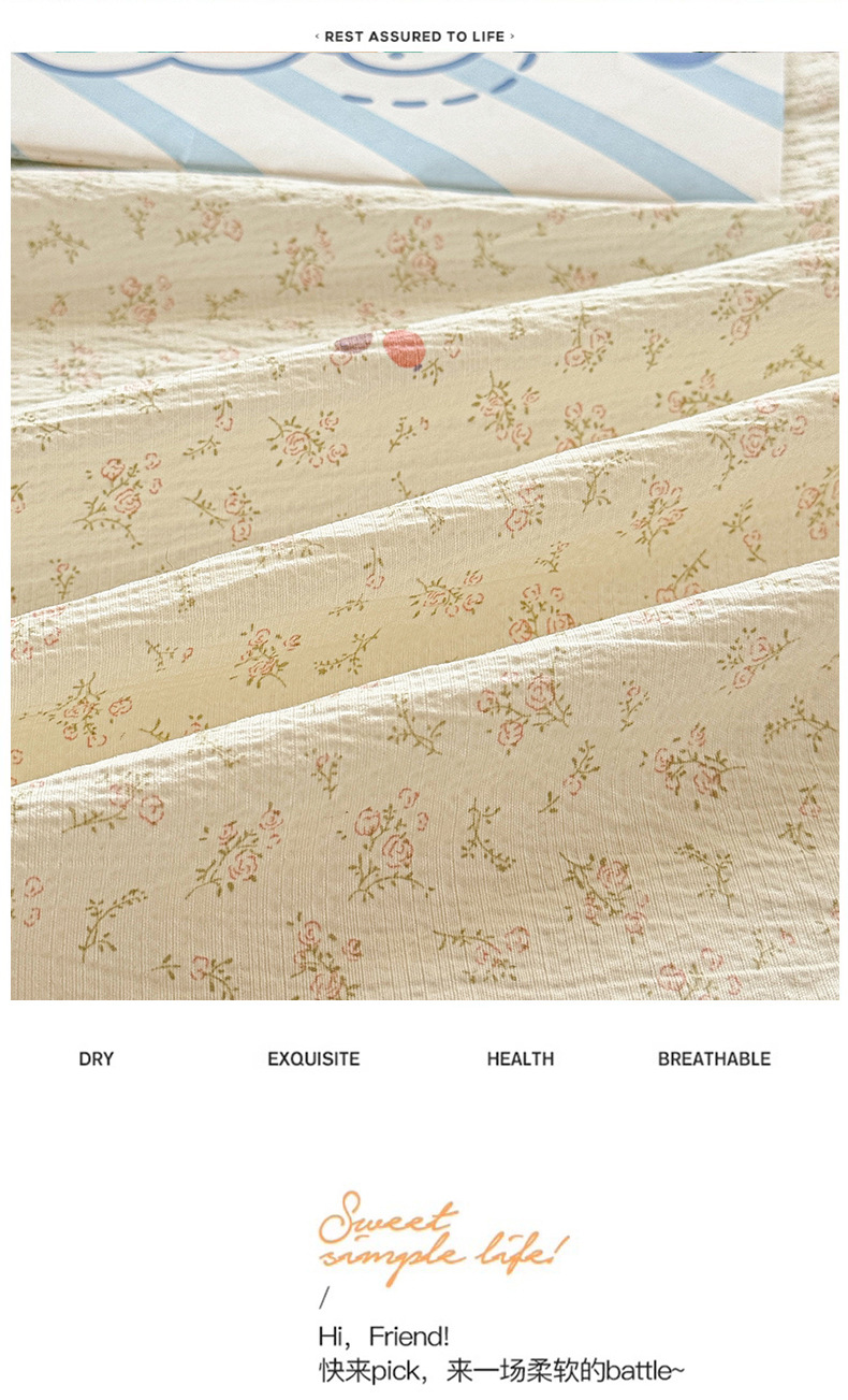 2026 Thickened Double-Layer Gauze Bed Sheet Single Piece Class A Mother and Baby Grade Crinkled Gauze Dormitory Single Person Comforter Pillowcase Three-Piece Set