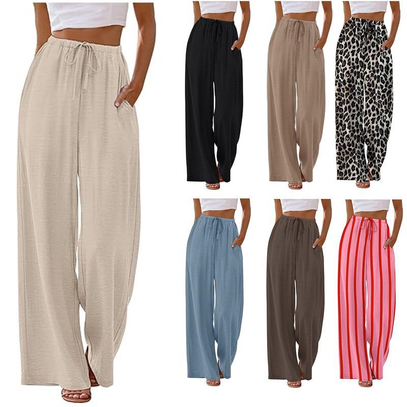 2026 European and American Foreign Trade Cross-Border Women's Clothing Amazon New Versatile Drawstring Waistband Pocket Casual Loose Wide-Leg Pants
