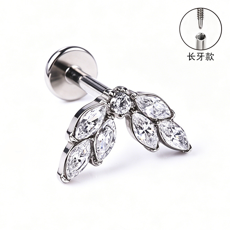 F136 Titanium Alloy Ear Studs – Finely Carved Long Tooth Ear Bone Studs with Zirconia, G23 Titanium Body Piercing Jewelry in Gold detail image 35