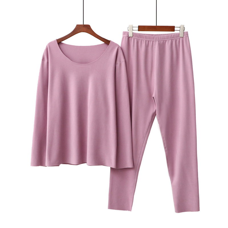 Thread velvet warm long johns extra large warm suit Korean style round neck long johns two-piece set Thread velvet warm long johns extra large warm suit Korean style round neck long johns two-piece set