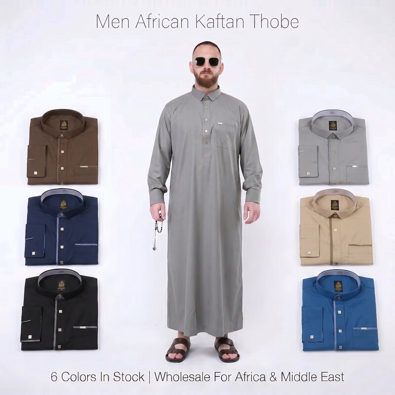 2026 New Model Men's Thobe Robe Traditional Men's Long Gown Cross-Border