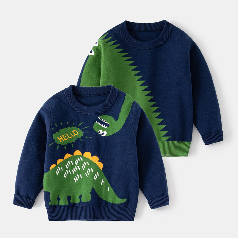 Korean Style Boys Spring & Fall Cartoon Cute Dinosaur Sweater Kidsren's Wool Pullover Long-Sleeved Bottoming Knitted Round Neck Sweater Korean Style Boys Spring & Fall Cartoon Cute Dinosaur Sweater Kidsren's Wool Pullover Long-Sleeved Bottoming Knitted Round Neck Sweater