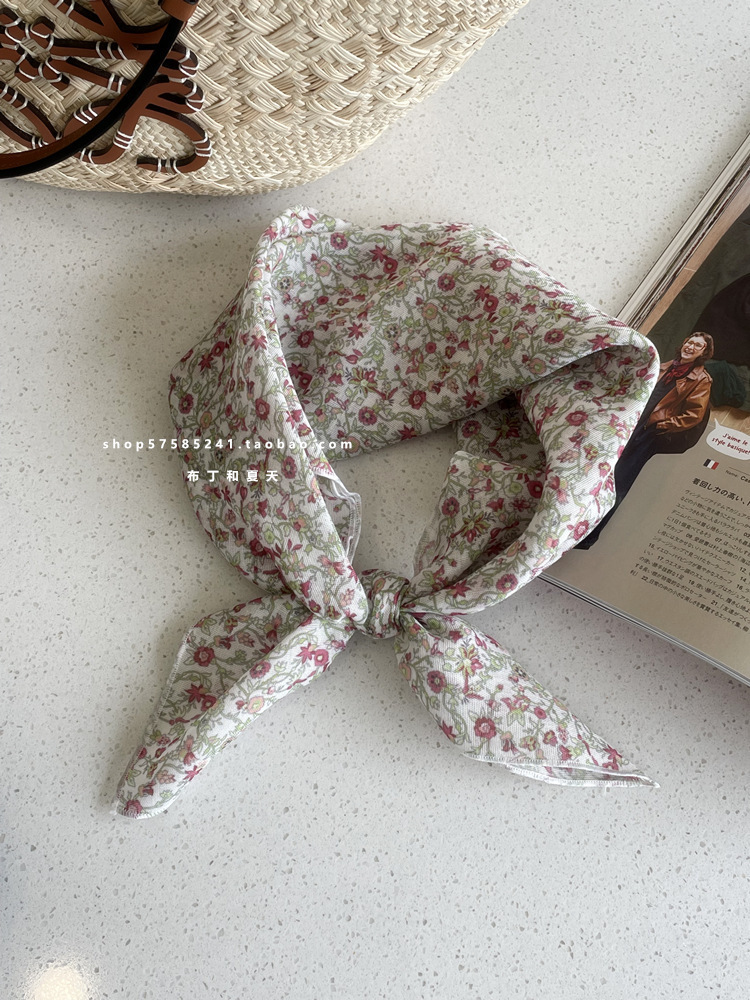 綿麻方巾合集 ~ 超多色柄砕花波点襟巾文芸森系頭巾髪帯包帯女