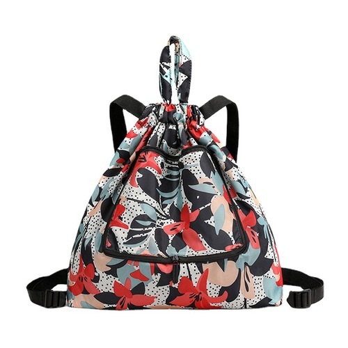 Wholesale women's bags  new drawstring backpack printed nylon cloth backpack foldable drawstring pocket floral cloth bag for women