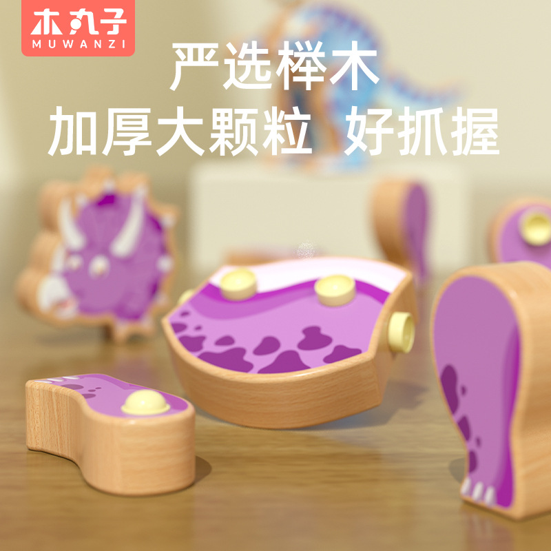Rompecabezas tridimensional de dinosaurios magnéticos para niños, niños y niñas, dibujos animados de rompecabezas, inteligencia, coordinación ojo-mano, juguetes de madera