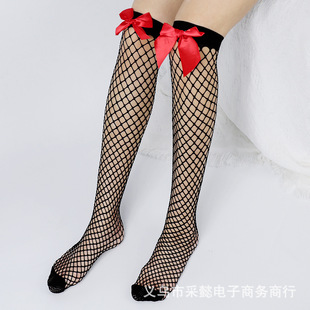 Fishnet Stockings Long Over-The-Knee Bowknot White Stockings Fishnet Socks for Women Jk Black Korean Version Sexy Versatile