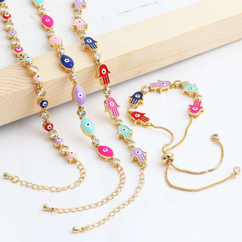 Women'S Gender Inlay Design Fashion Devil's Eye Copper Bracelets Inlay Zircon Copper Bracelets