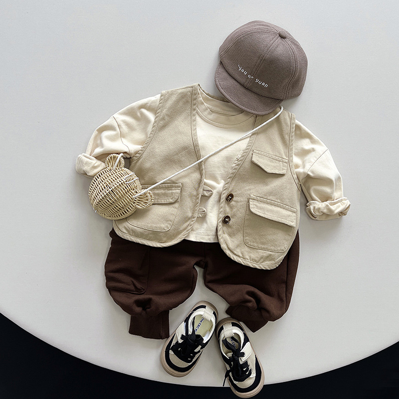Niños y niñas estilo coreano chaleco japonés chaleco para niños 2024 primavera y otoño nuevos niños de algodón todo-fósforo chaleco moda