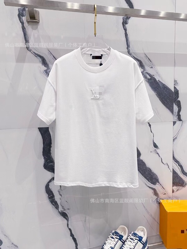跨境奢潮驴家高品质L满印字母短袖潮牌外贸经典款圆领男女宽松T恤|undefined