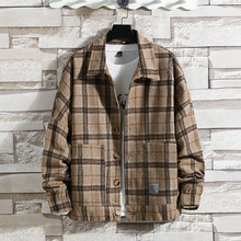 2019新款秋冬季韩版毛呢格子外套流行男装休闲上衣服夹克港风潮流