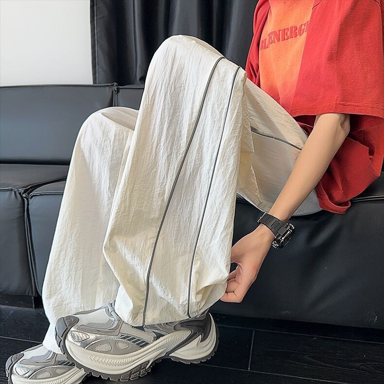 Summer Ice Silk Quick-Dry Pants for Men, Thin American-Style Striped Trendy Straight-Leg Casual Pants, Loose Trendy Wide-Leg Long Pants Summer Ice Silk Quick-Dry Pants for Men, Thin American-Style Striped Trendy Straight-Leg Casual Pants, Loose Trendy Wide-Leg Long Pants