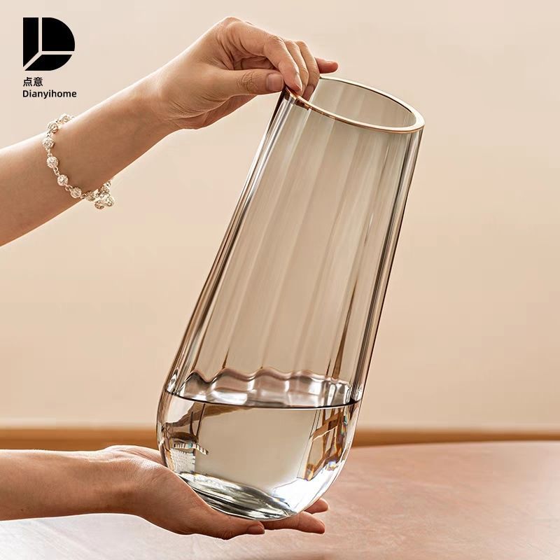 轻奢高级感透明玻璃花瓶大插花水养玫瑰专用客厅装饰摆件工厂直销