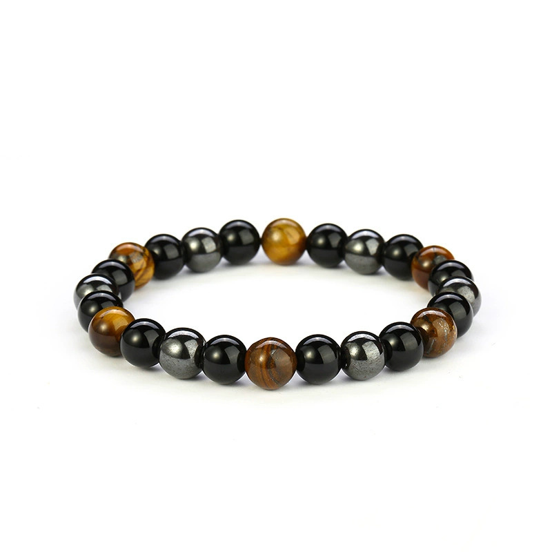 Fábrica directa de piedra natural ojo de tigre pulsera de cuentas pulsera de piedra de biliar negra productos acabados joyería pulsera multicolor al por mayor