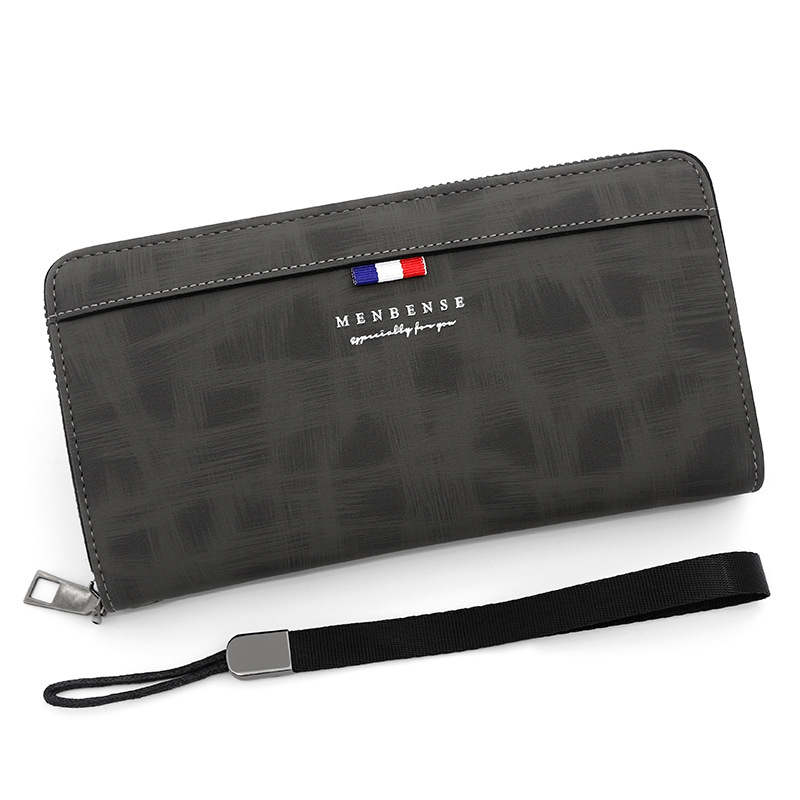 Estilo coreano casual de los hombres de mediana longitud de gran capacidad de la Cremallera de la cadena de moda Cartera de embrague bolso del teléfono móvil monedero de la moneda