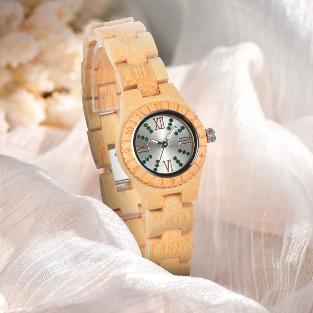 Crystal Polish Dial Women Slim Watch Wood Clock Casual Adjustable Quartz Fashion Wooden Bracelet Watch Women's Wrist Reloj Mujer