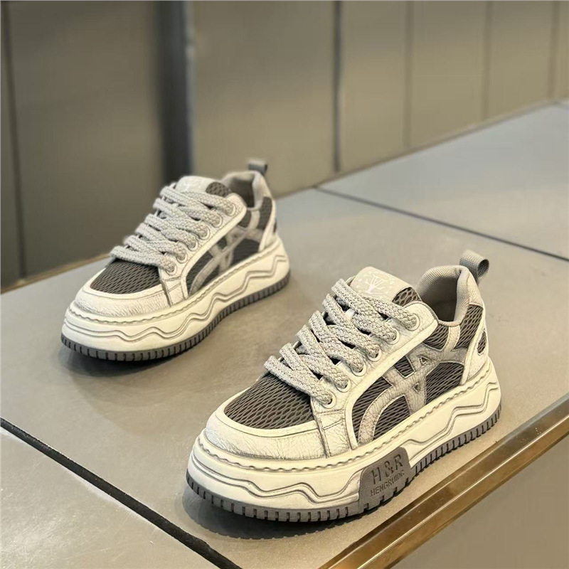 Retro Distressed Mesh Shoes for Men, 2026 Spring/Summer New Trendy Brand Breathable Low-Top Shoes, Color-Washed Casual Thick-Soled Sneakers
