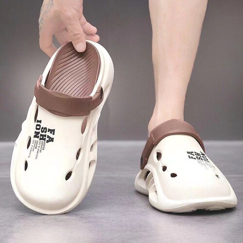 Men's Summer Outerwear Anti-Odor Anti-Slip Thick Insole Tread Sensation Head Covering Half Slipper Outdoor Sports Beach Shoes