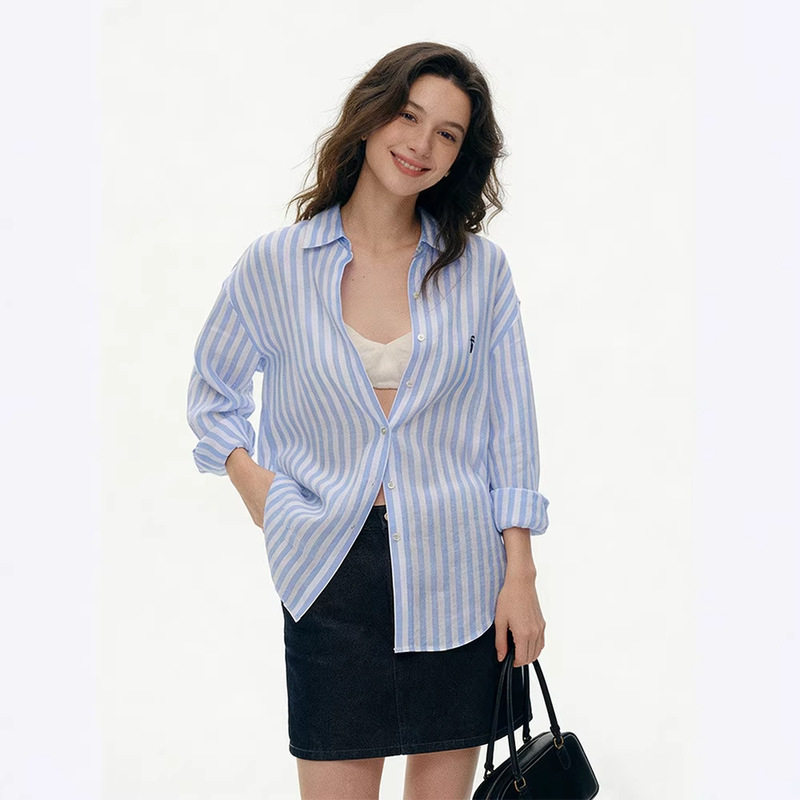 2026 Spring French-Style Striped Shirt with Old Money Embroidery, Casual Sun-Protective Long-Sleeve Top, Loose Jacket for Women 2026 Spring French-Style Striped Shirt with Old Money Embroidery, Casual Sun-Protective Long-Sleeve Top, Loose Jacket for Women