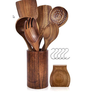 Leaflet Acacia Wooden Pot Japanese Non-stick Wooden Pot Korean Long Handle Wooden Soup Spoon Wooden Small Rice Spoon