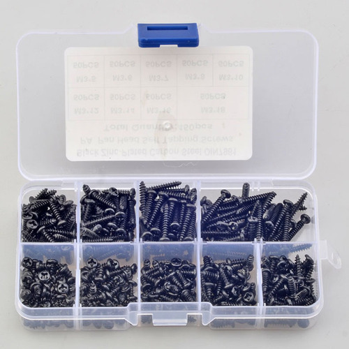 Cross-border boxed screw set 450pcs/500PCS black carbon steel PA cross-recessed self-tapping screw combo kit