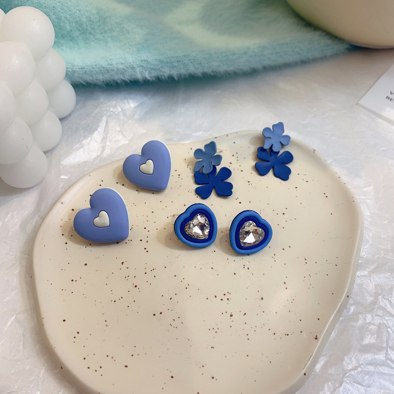 fashion blue earrings flowers geometric earrings simple alloy stud earringspicture4