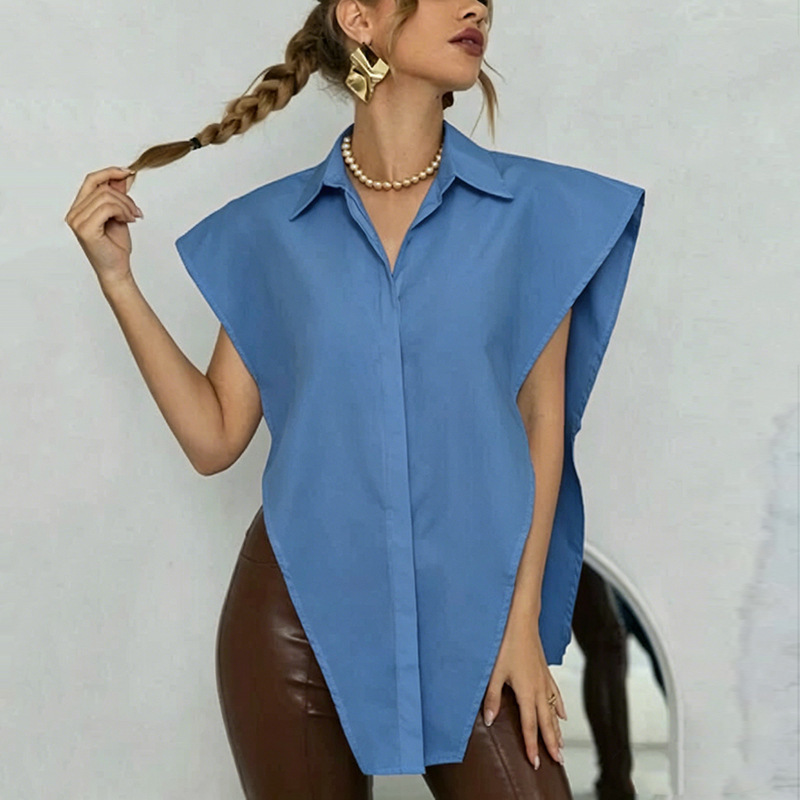 European and American style women's clothing 2026 summer new model, irregular inverted triangle cut, square neck, sleeveless slim-fit shirt for women European and American style women's clothing 2026 summer new model, irregular inverted triangle cut, square neck, sleeveless slim-fit shirt for women
