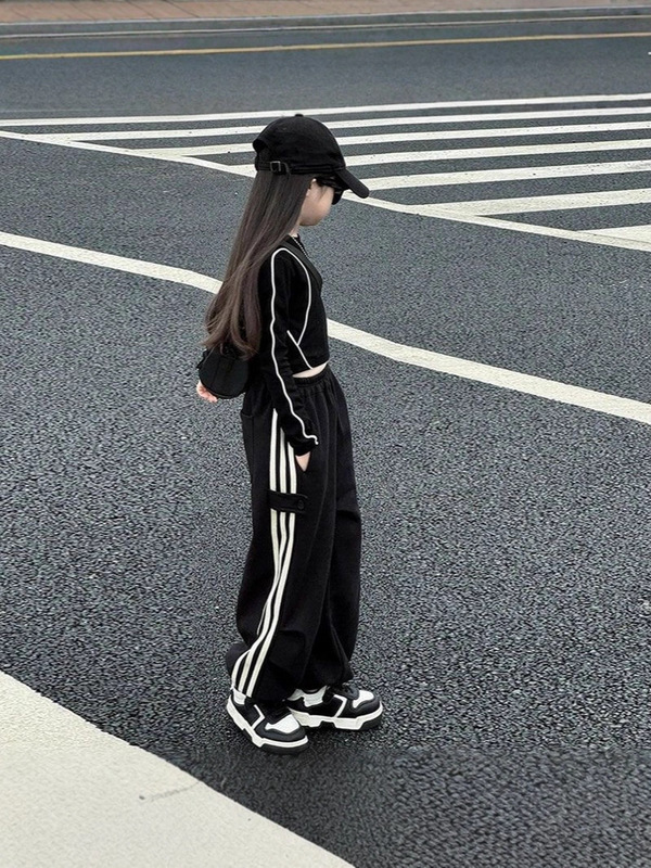 女童秋装休闲韩版长袖套装2025新款大童时髦长袖T恤运动裤两件套|undefined