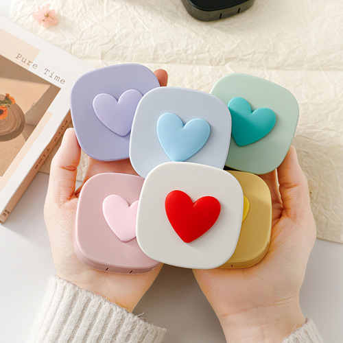 Macaron color square love contact lens case, contact lens storage box, portable mirror, contact lens companion box