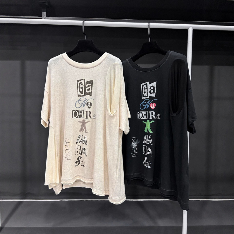 Yb Launches 26 Spring/Summer Yy New Style Letter Print Drapey Short-Sleeve T-Shirt for Women, Same Version in Linen Fabric