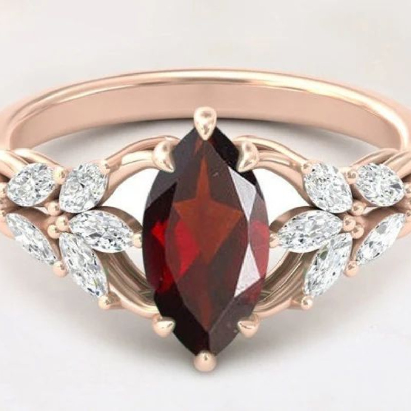 Cross-border Hot Inlaid Red Horse Eye Zircon Women's Ring European and American Jewelry Engagement Ring