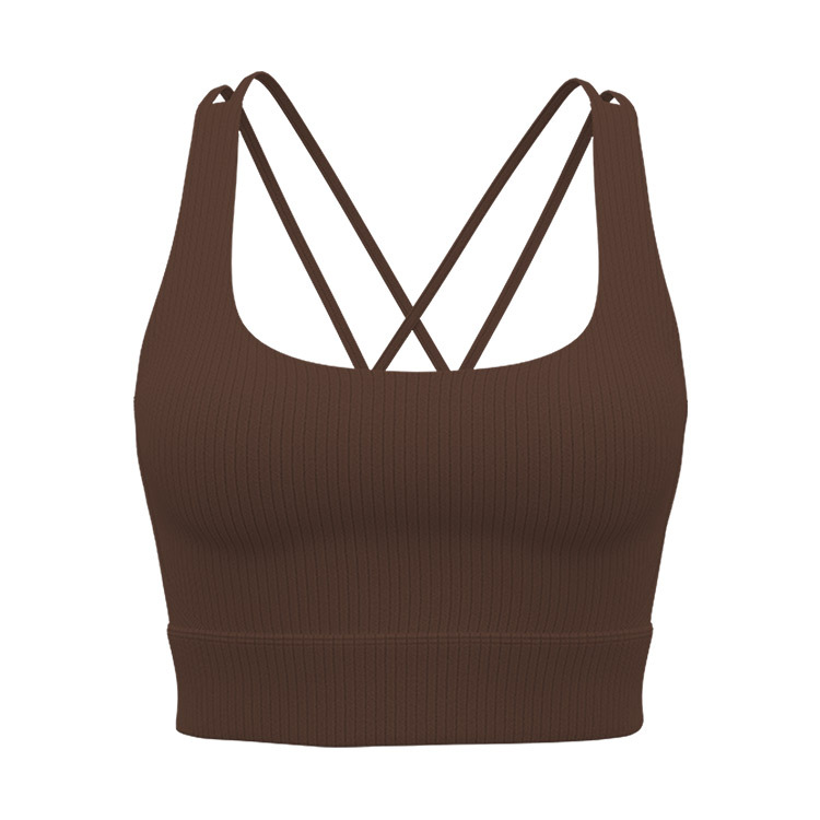 Chaleco deportivo de intensidad media, ropa de yoga a prueba de golpes, espalda a rayas, cruz, tirantes delgados, ropa interior deportiva, sujetador de Pilates