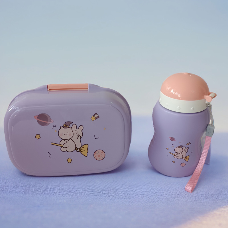 Lunch Box Cross-Border Cute Kidsren's Lunch Box Water Kettle Set Student Snack Fruit 2-Layer Lunch Box