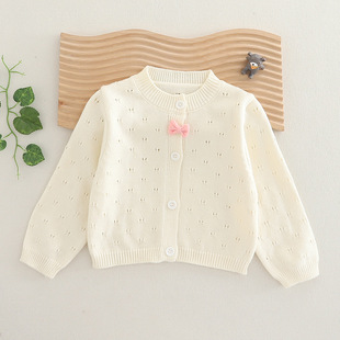 Girls Spring Knitted Sweater 2025 Baby Bow Top Children's Cardigan Baby Girl Knitted Sweater Air Conditioning Jacket