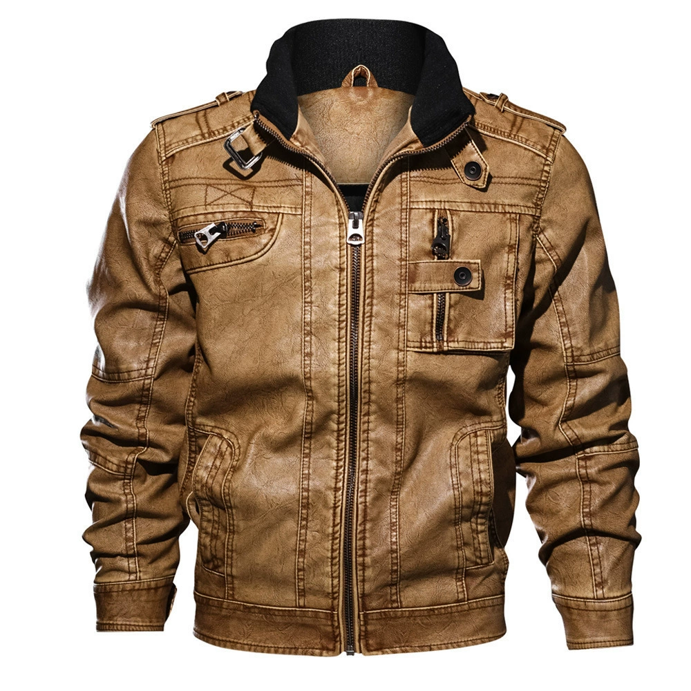 Spring new men's leather coat street personality 3D motorcycle suit washing PU leather jacket men