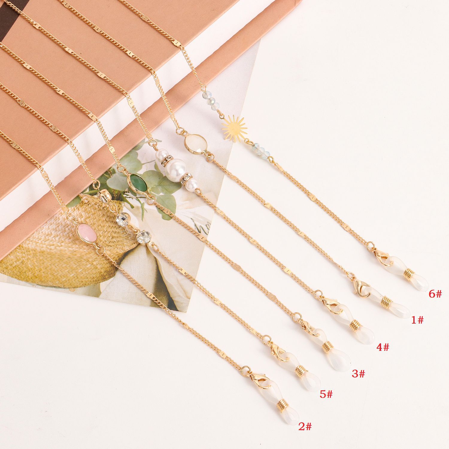 European And American Mask Hanging Chain Glasses Chain Imitation Pearl Mask Chain Colored Zircon Metal Glasses Chain Ready Stock