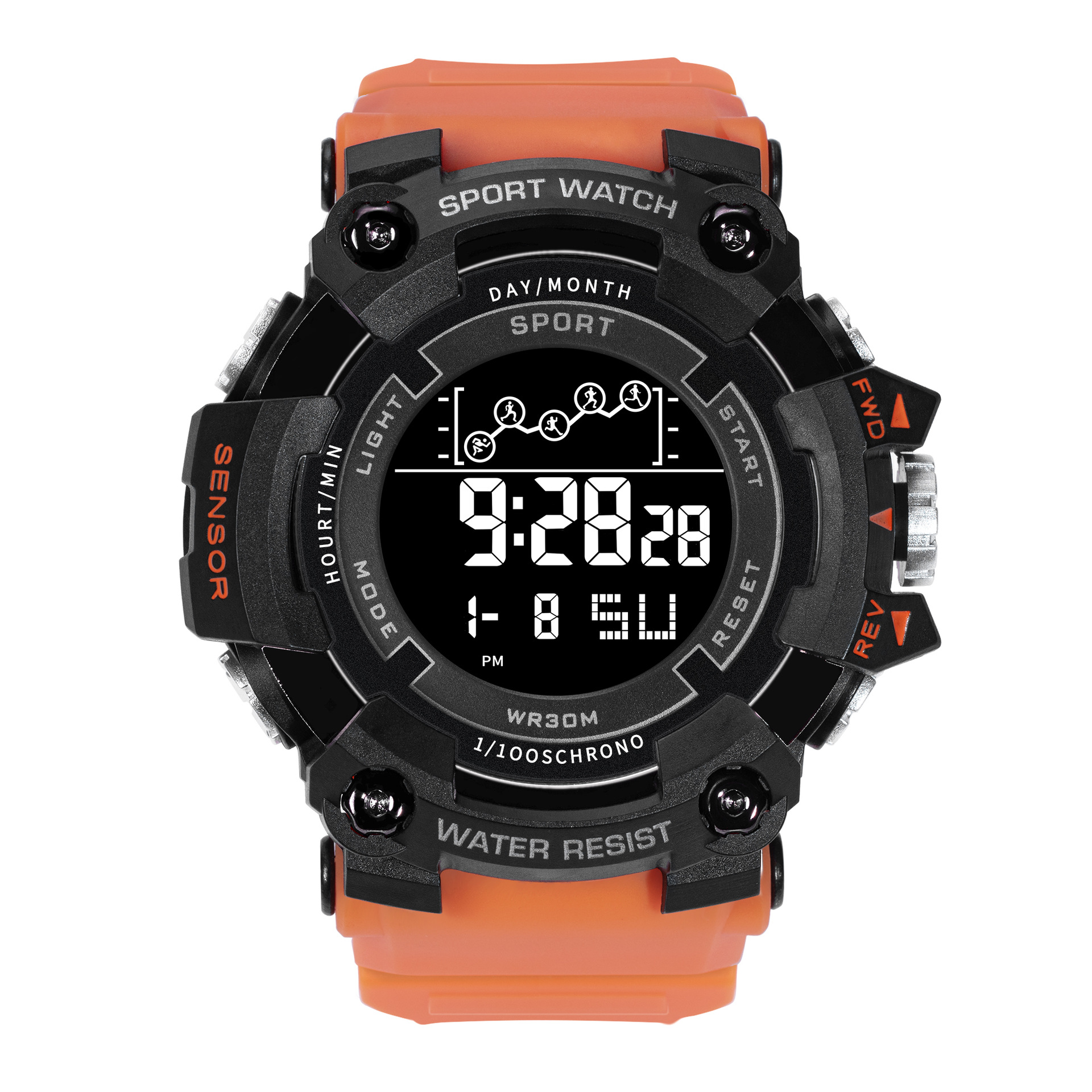 Cross-Border moda versátil multi-funcional reloj electrónico estilo deportivo de los hombres de moda dial grande al por mayor negro Tecnología Reloj