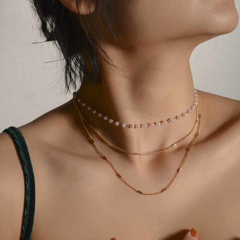 Multi-layer metalen parelketting voor dames trendy minimalistisch_voghion.com
