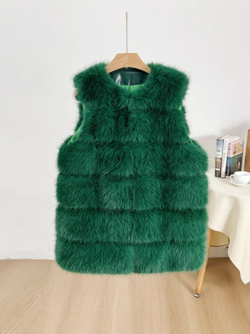 Clásico de seis puntas chaleco de conejo de pelo de zorro chaqueta larga al por mayor simple estilo exterior estilo
